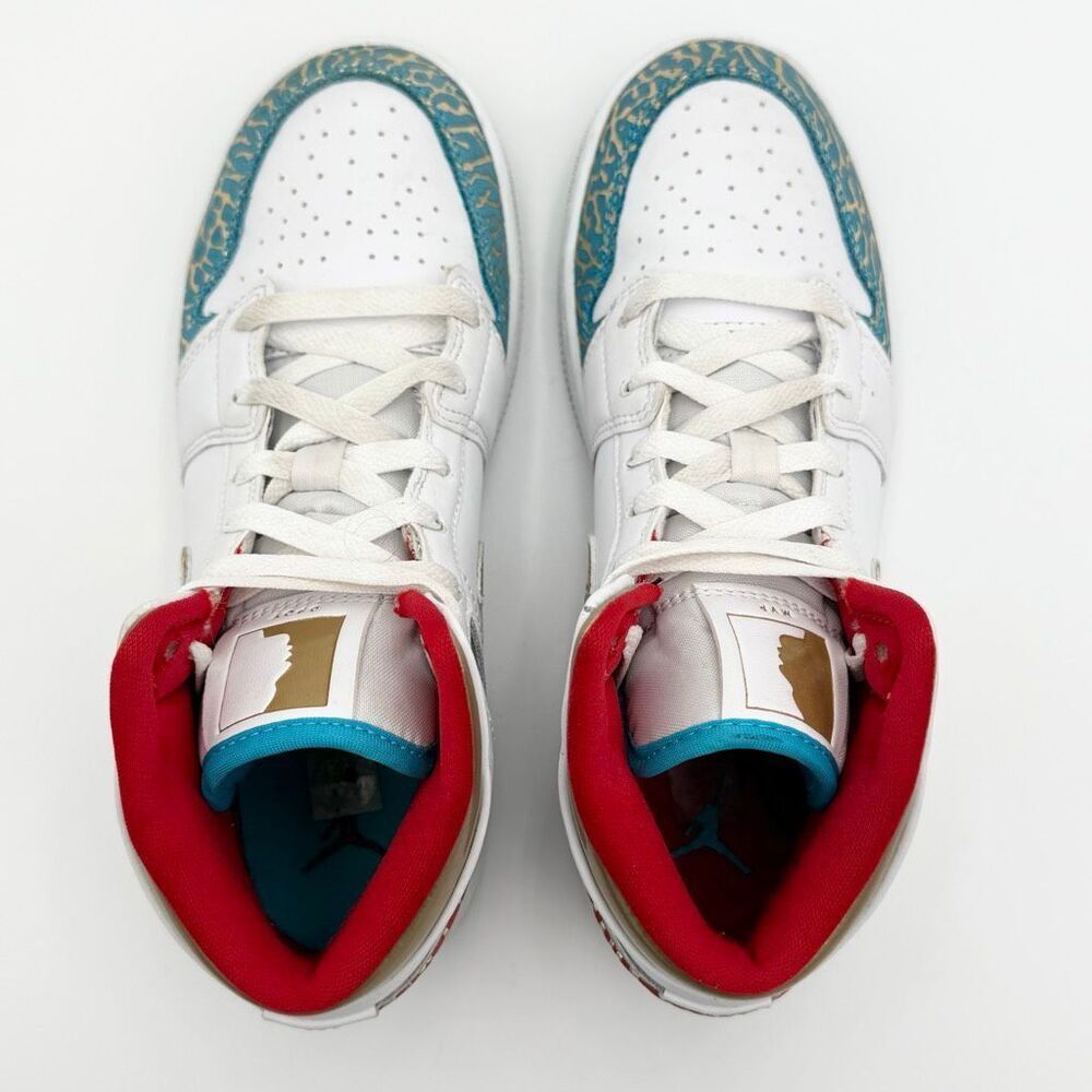 Nike Air Jordan 1 Mid “NC To CHI” 2023 Blue White Gold Red US Kids Size 4.5Y / E - Picture 10 of 14